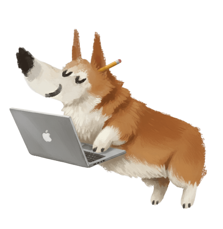 Corgi working on laptop